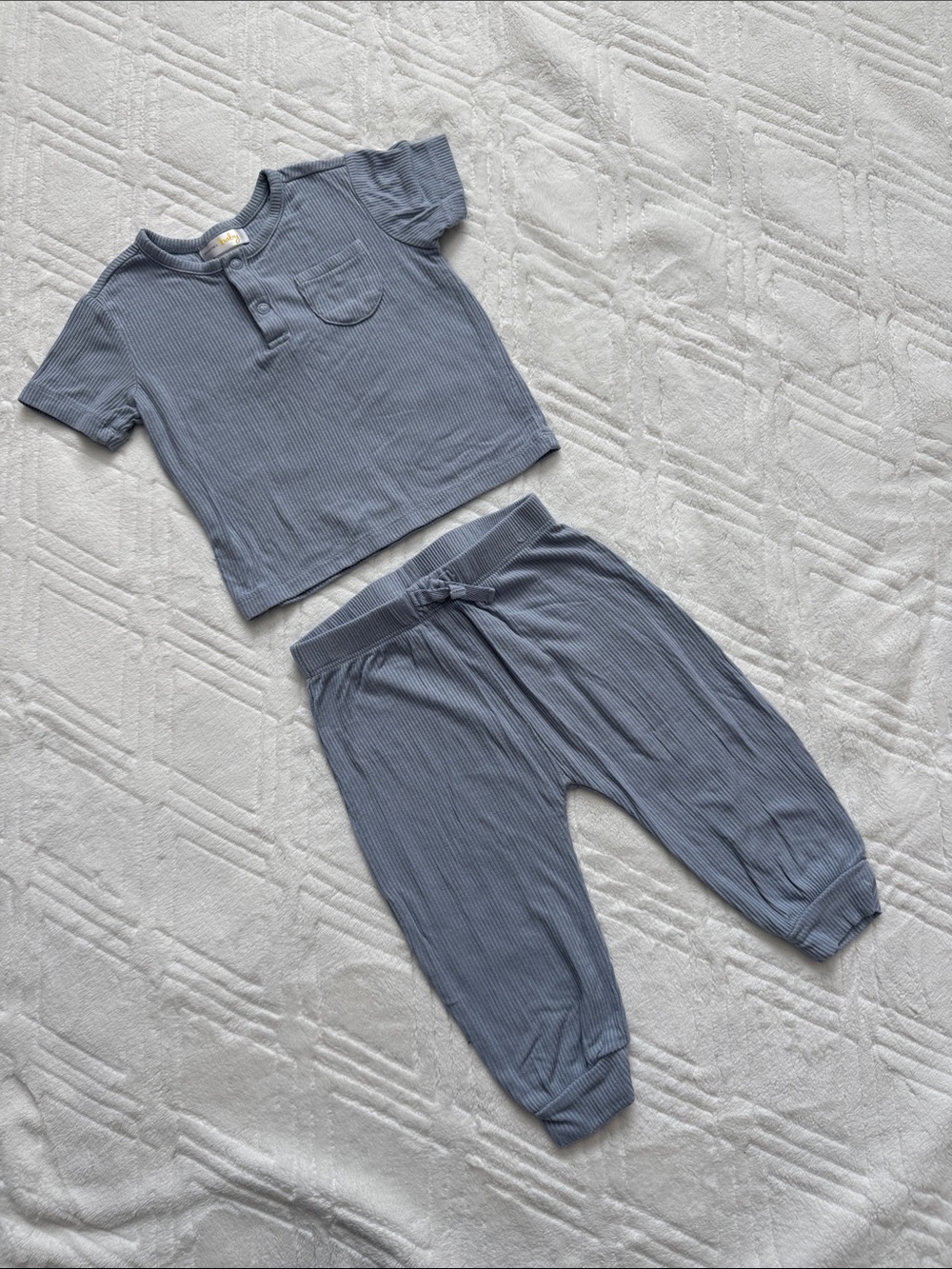 Bloomie’s Baby Blue Ribbed Short Sleeve Top & Jogger Pants
